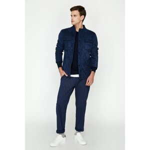 Koton Men's Navy Blue Zipper Detailed Long Sleeve Pocket Detailed Quilted Coat