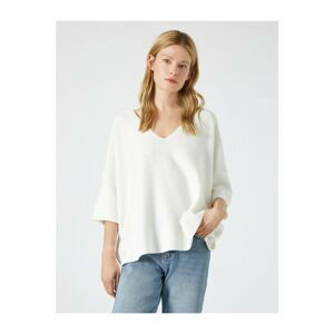 Koton Women's Ecru Cotton V-Neck Sweater