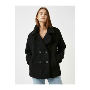 Koton Women's Black Buttoned Sherpa Jacket