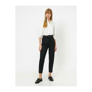 Koton Women's Black Belted Crop Pants