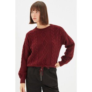 Trendyol Claret Red Crew Neck Shirred Detailed Knitwear Sweater