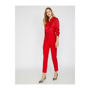 Koton Women's Red Button Detailed Trousers