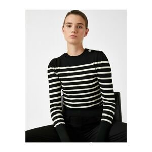 Koton Long Sleeve Striped Button Detailed Knitwear Sweater