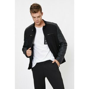 Koton Men's Black Leather Look Coat