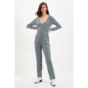 Trendyol Anthracite V Neck Soft Knitted Jumpsuit