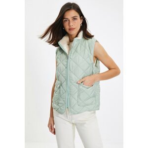 Trendyol Mint Fur Detailed Pocket Quilted Vest