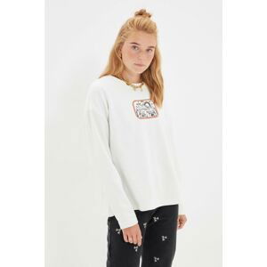 Trendyol Ecru Embroidered Loose Pattern Knitted Sweatshirt