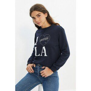 Trendyol Navy Basic Printed Knitted Sweatshirt