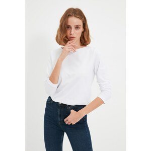 Trendyol White 100% Organic Cotton Boat Neck Three Quarter Sleeve Basic Knitted T-Shirt