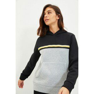 Trendyol Black Color Block Basic Hooded Thick Knitted Sweatshirt