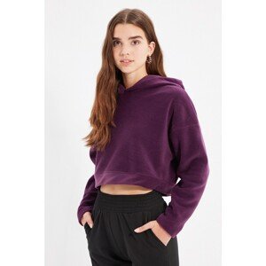 Trendyol Purple Hooded Fluffy Crop Knitted Sweatshirt