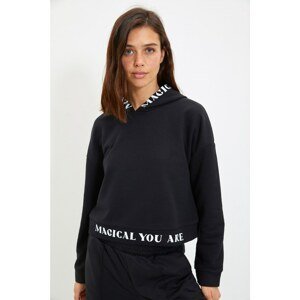 Trendyol Black Hooded and Raised Basic Knitted Sweatshirt