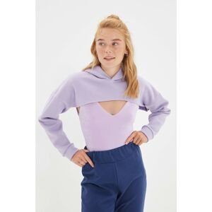 Trendyol Lilac Hooded Super Crop Knitted Sweatshirt