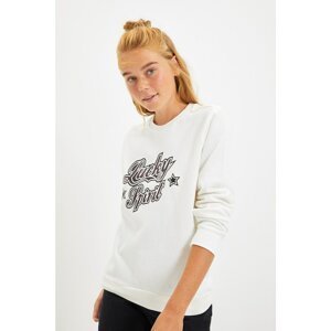 Trendyol Ecru Printed Raised Knitted Sweatshirt