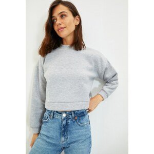 Trendyol Gray Stand Up Collar Raised Thick Crop Knitted Sweatshirt