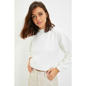 Trendyol Ecru Stand Up Collar Raised Thick Crop Knitted Sweatshirt