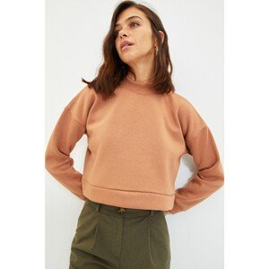 Trendyol Cinnamon Stand Up Collar Raised Thick Crop Knitted Sweatshirt