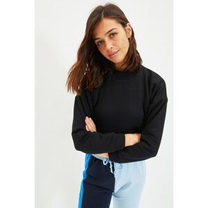 Trendyol Black High Neck Raised Thick Crop Knitted Sweatshirt