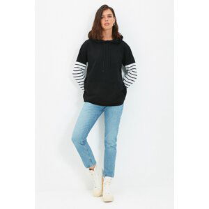 Trendyol Black Boyfriend Hoodie Striped Slim Knitted Sweatshirt