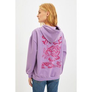 Trendyol Lilac Printed Loose Knitted Sweatshirt