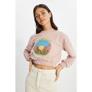 Trendyol Dried Rose Printed Crop Knitted Sweatshirt