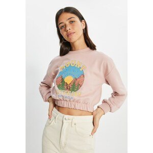 Trendyol Dried Rose Printed Crop Knitted Sweatshirt