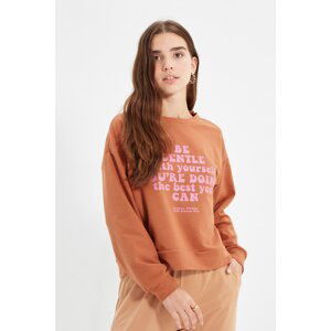 Trendyol Brown Printed Basic Knitted Sweatshirt