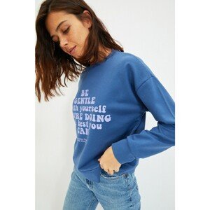 Trendyol Indigo Printed Basic Knitted Sweatshirt