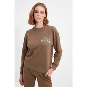 Trendyol Mink 100% Organic Cotton Low Shoulder Basic Printed Knitted Sweatshirt