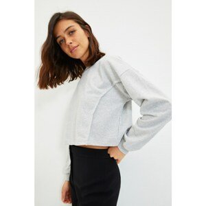 Trendyol Gray Crop Ribbed Knitted Sweatshirt