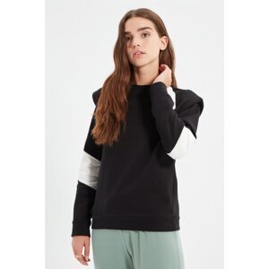 Trendyol Black Color Block Wadding Basic Rack Knitted Sweatshirt