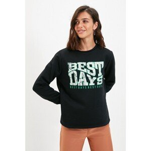 Trendyol Black Raised Printed Basic Knitted Sweatshirt