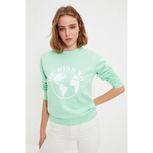 Trendyol Mint 100% Organic Cotton Printed Basic Knitted Sweatshirt