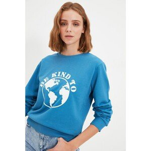 Trendyol Indigo 100% Organic Cotton Printed Basic Knitted Sweatshirt