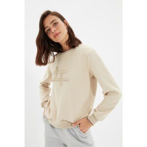 Trendyol Beige Basic Embroidered Knitted Sweatshirt