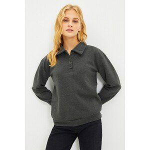 Trendyol Anthracite Oversize Polo Neck Knitted Sweatshirt