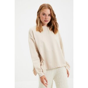 Trendyol Beige Ruffle Detailed Basic Knitted Slim Sweatshirt