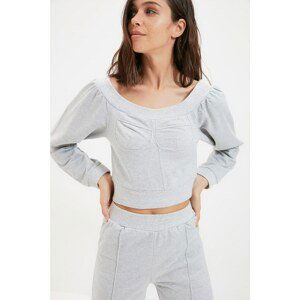Trendyol Gray Crop Underwire Strapless Knitted Slim Sweatshirt