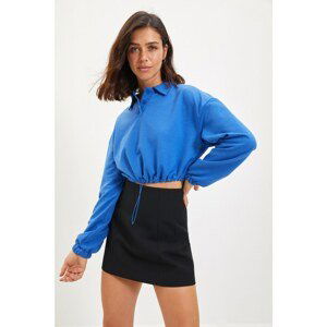 Trendyol Blue Polo Neck Crop Knitted Slim Sweatshirt