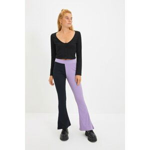 Trendyol Lilac Flare Corduroy Color Block Knitted Trousers