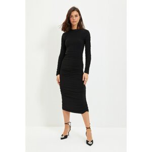 Trendyol Black Knitted Dress With Pleated Sleeves