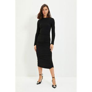 Trendyol Black Knitted Dress With Pleated Sleeves