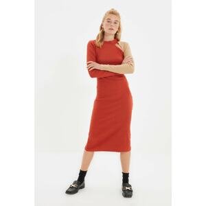 Trendyol Cinnamon Color Block Cut Out Detailed Knitted Dress