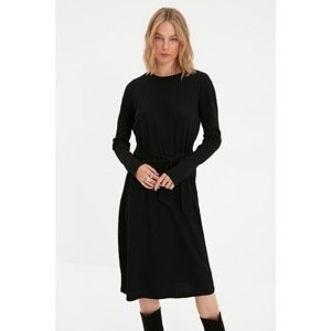 Trendyol Black Tall Tie Detail Ribbed Knitted Dress