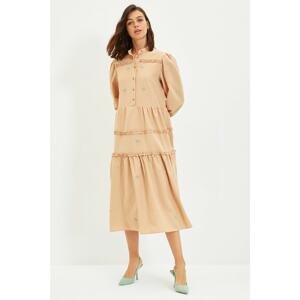 Trendyol Camel Embroidered Ruffle Detailed Dress