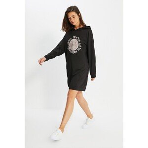 Black Sweatshirt Dress with Trendyol Print - Women