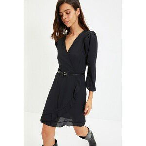 Trendyol Black Belted Double Breasted Collar Dress