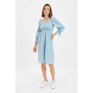 Trendyol Blue Petit Check Square Collar Dress