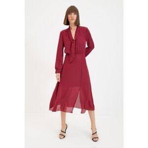 Trendyol Claret Red Scarf Collar Dress