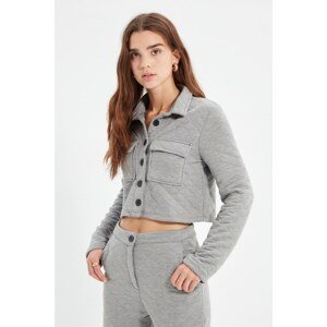 Trendyol Gray Quilted Fabric Crop Knitted Jacket